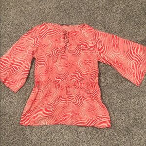 Alice + Olivia Coral and White Blouse